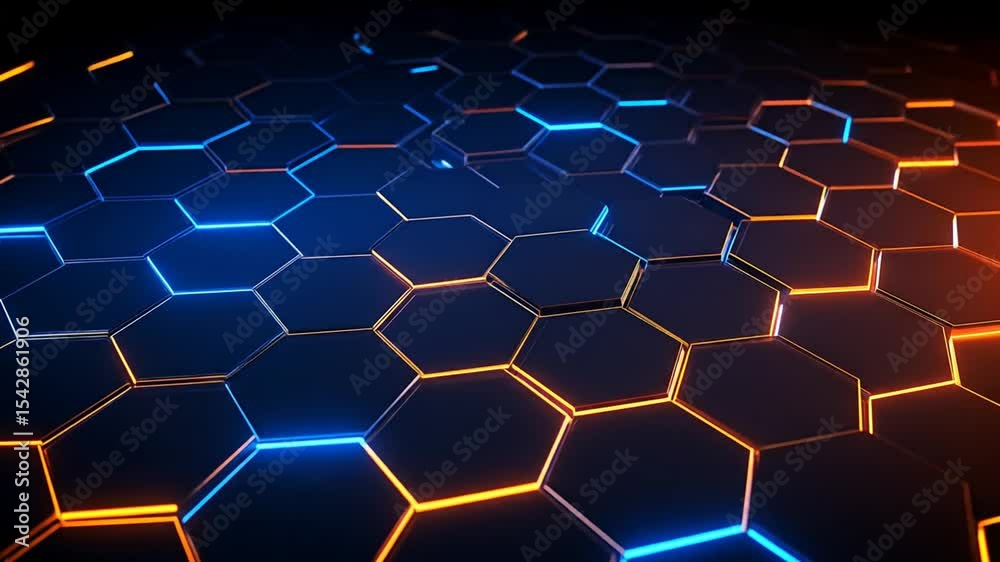 Abstract geometric pattern of glowing hexagons