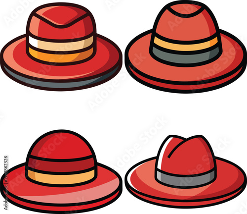 Four red hats cartoon illustration set