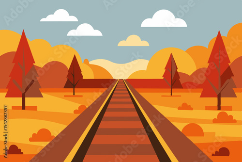 Desert landscape with pyramids at sunset, a vector illustration featuring a lone tree and distant mountains under an orange sky
