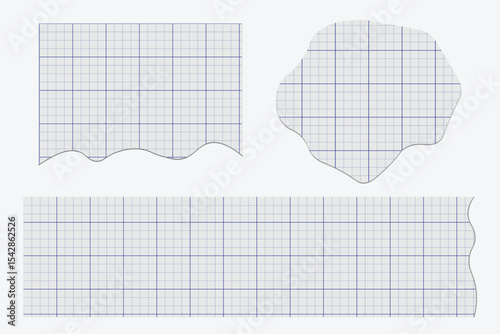 Three grid paper shapes with irregular edges design elements