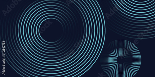Blue abstract background with glowing circles. Swirl circular lines pattern. Geometric spiral. Twirl element. Modern graphic design.