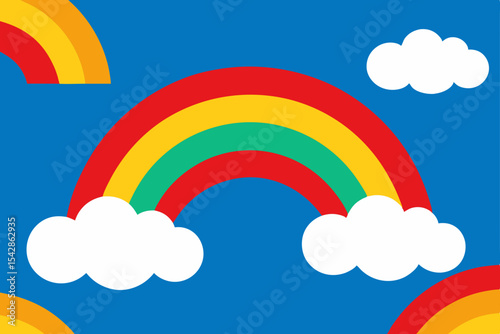 Vibrant Rainbow Illustration Colorful Arcs, Clouds, and Sky