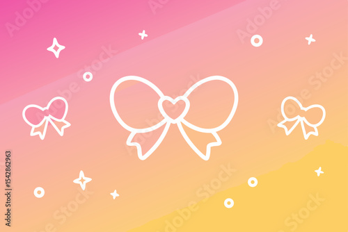 Pretty Pink and Yellow Bow Illustrations Cute Heart Design for Gifts and Crafts
