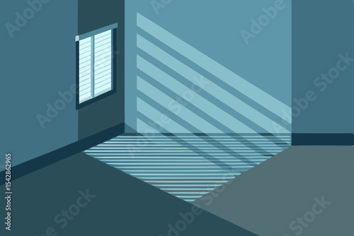 Serene Minimalist Room Interior Sunlight Streaming Through Blinds