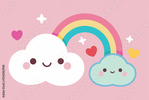 Adorable Rainbow Cloud Friends Cute Cartoon Illustration