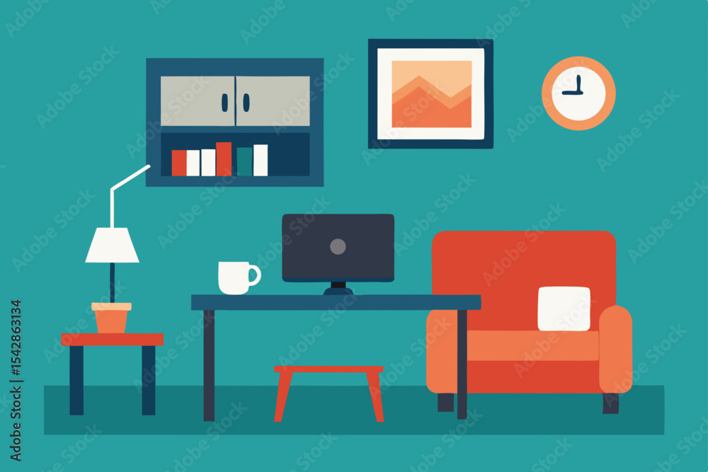 Fototapeta premium Cozy Home Office Setup Desk, Chair, and Comfort for Productivity