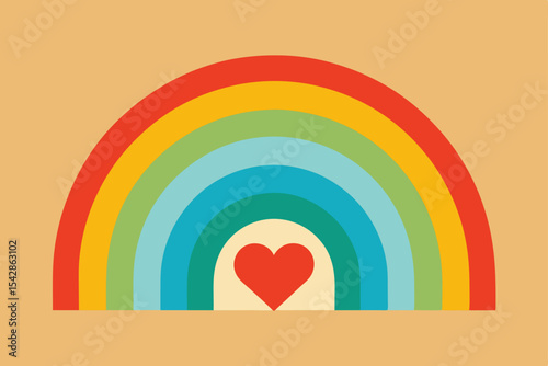 Retro Rainbow Heart Vibrant Colors and Love, A Symbol of Hope and Joy