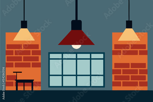 Modern Industrial Interior Design Brick Walls, Pendant Lights, and Large Window