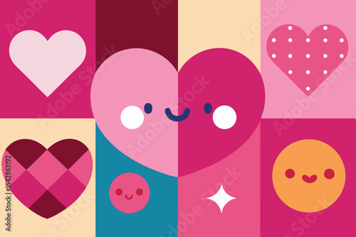Pink and white hearts vector illustration, perfect for a romantic Valentine's Day card design or wedding decoration, symbolizing love and happy romance