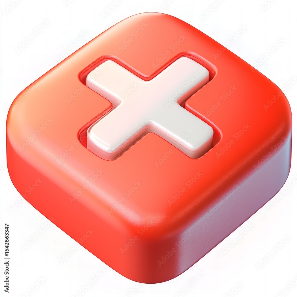 Obraz premium 3D Red Square Button With White Cross