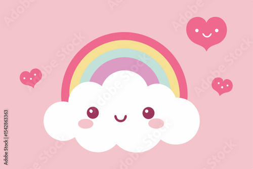 Adorable Rainbow Cloud with Hearts Cute Kawaii Illustration