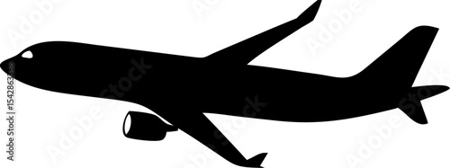Airbus A320 Passenger Jet Flat Black Airplane Silhouette on Transparent Background