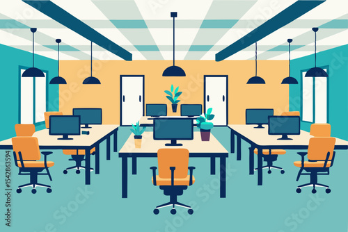 Modern Office Interior Design Open Plan Workspace with Ergonomic Furniture and Natural Light