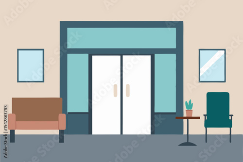 Modern Office Lobby Interior Design Elegant Waiting Area with Double Doors and Comfortable Seating