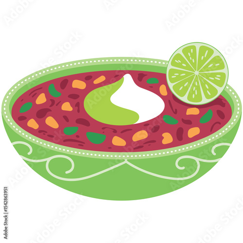 Mexican Salsa Bowl with Lime Colorful Salsa in Green Bowl Traditional Mexican Salsa with Lime Garnish