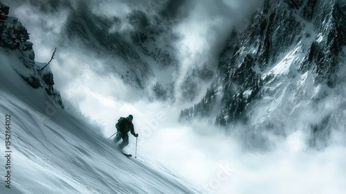 Embracing the thrill of winter skiing in cloudy conditions.