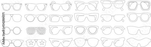 Sunglasses vector icon set for fashion accessory design summer eyewear style and sun protection Men and women glasses. hipster frame, fashion black plastic rims. Trendy Optics, modern shade graphic