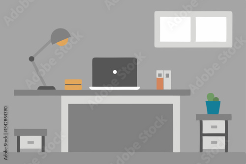 Modern Minimalist Home Office Setup Desk, Laptop, and Plants