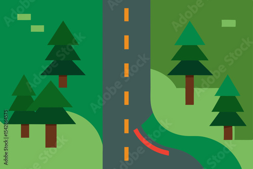 Scenic Road Trip Winding Path Through Evergreen Forests