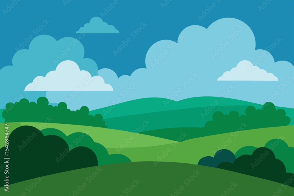 Fototapeta premium Serene Rolling Hills Landscape A Picturesque Summer Day in the Countryside