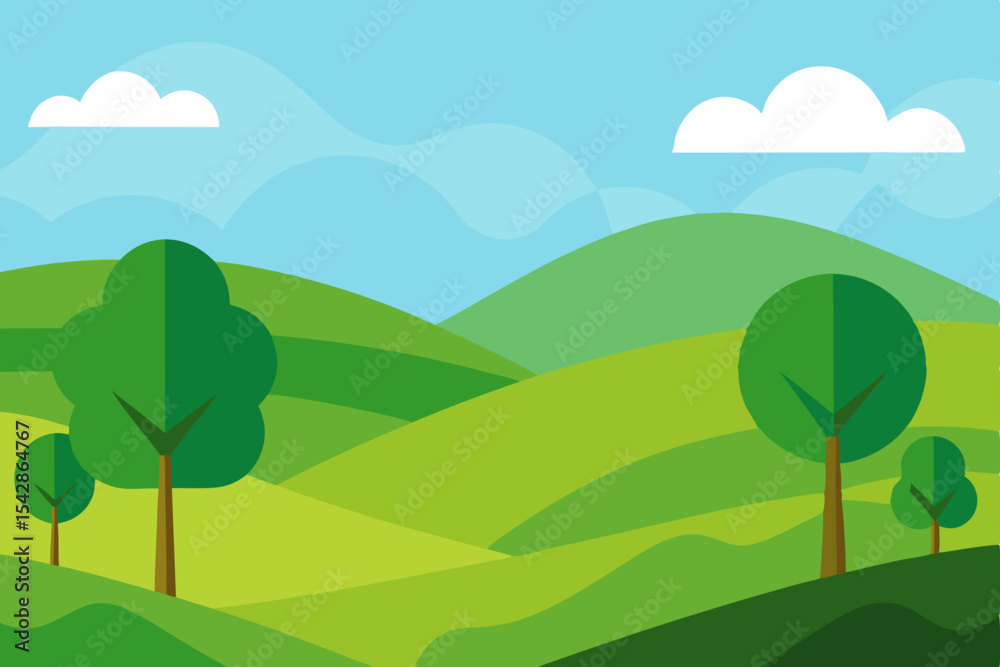 Fototapeta premium Serene Rolling Hills Landscape A Picturesque Green Valley Illustration