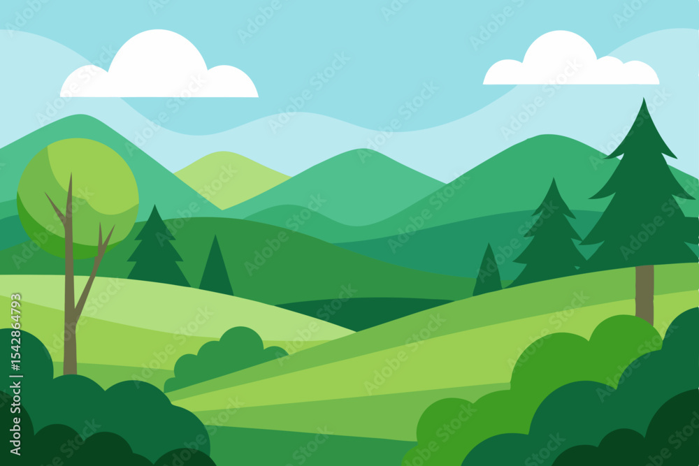 Fototapeta premium Serene Green Mountain Landscape Picturesque Hills and Lush Forests