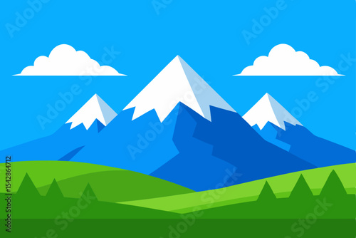 Majestic Mountain Landscape Serene Peaks, Lush Meadows, and Clear Blue Skies