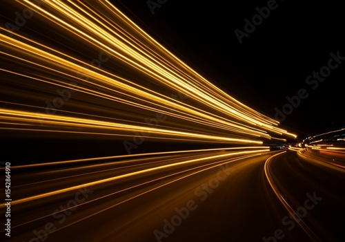 Dynamic Light Trails: Abstract Golden Streaks Against a Dark Night Sky