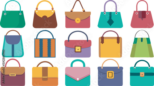 A vibrant collection of diverse women's fashion handbags in various styles and colors.