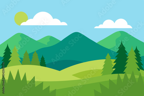 Serene Mountain Landscape A Picturesque View of Rolling Hills and Lush Green Forests