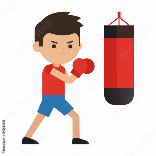Young Boxer Training Punching Bag Fitness for Kids
