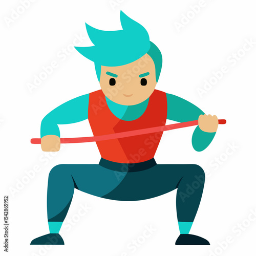 Energetic Cartoon Character Performing a Dynamic Pole Exercise