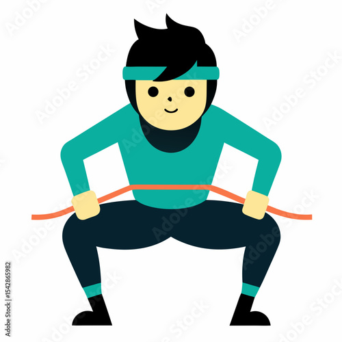 Fitness Illustration Cartoon Character Performing Resistance Band Squats