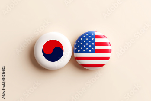 Korea and USA Flag Buttons on Neutral Background
