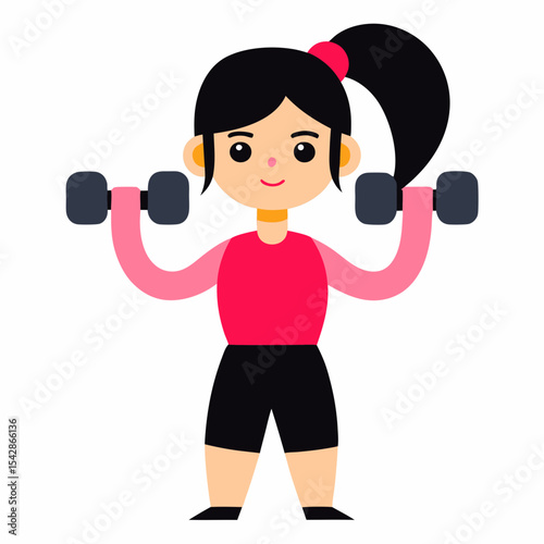 Girl Power  Fitness Illustration of a Young Woman Weightlifting