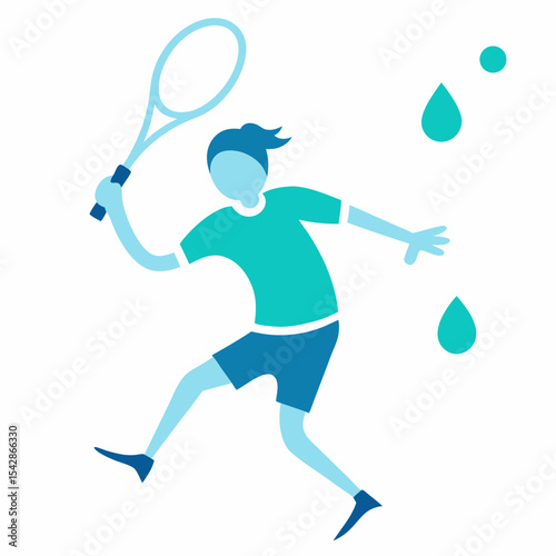 Active Hydration Tennis Player in Motion, Sweating and Playing