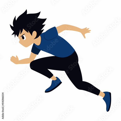 Dynamic Running Boy Anime-Style Illustration of a Sprinter in Motion