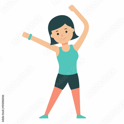 Fitness Illustration  Active Woman Stretching, Exercise, Healthy Lifestyle