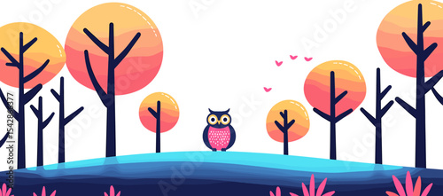 Colorful Autumn Forest Scene with an Owl