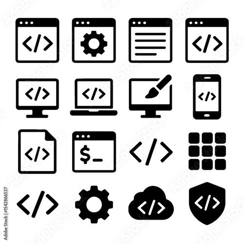 Diverse Icons Representing Coding, Development, and Software Engineering Concepts.