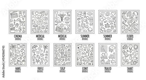 Collection of Black and White Themed Doodle Art Illustrations