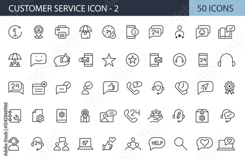 Customer Service and Support - Outline Icon Collection. Thin Line Set contains such Icons as Online Help, Helpdesk, Quick Response, Feedback and more. Simple web icons set.