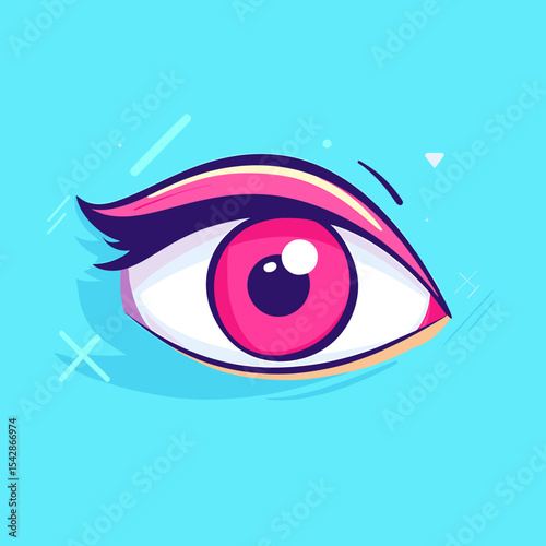 Stylized Eye with Pink Iris, Bold Eyelash, and Geometric Accents