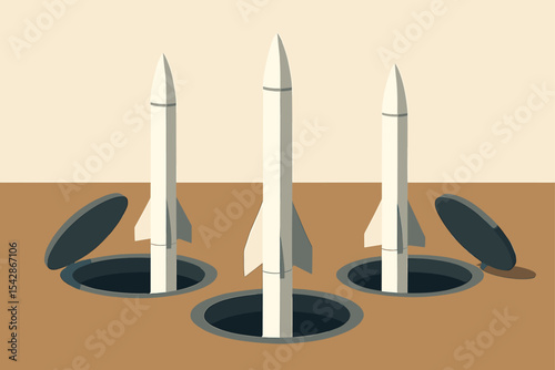 Three Missiles Emerging from Underground Silos
