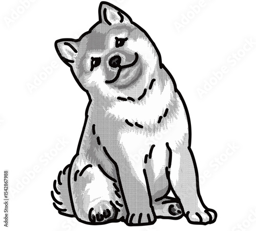 柴犬　shiba　犬のイラスト　白黒　仔犬