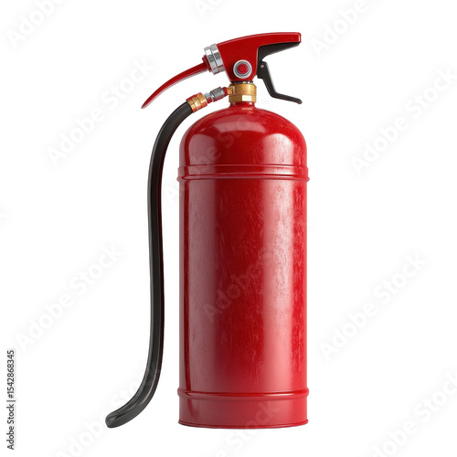 Red fire extinguisher tube isolated against a clean white background for safety and emergency preparedness, fire extinguisher tube isolated white background