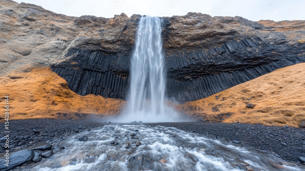 Obraz premium Iceland Waterfall Cascading Over Colorful Cliffs