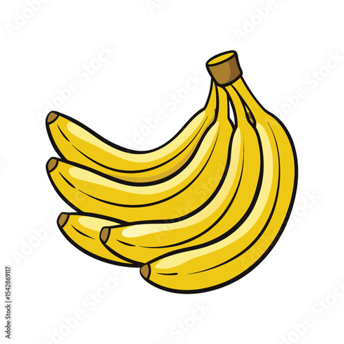 Cartoon Banana Bunch Illustration: Healthy Eating, Tropical Fruit, Vector Graphic