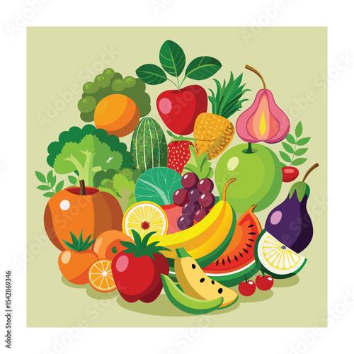 Colorful Fruit and Vegetable Medley - Healthy Eating and Nutrition