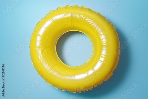 Bright yellow inflatable ring against a light teal background